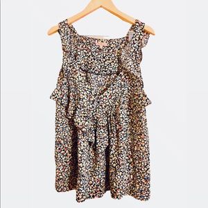 Cult of Design Floral V-Neck Ruffle Sleeveless Top